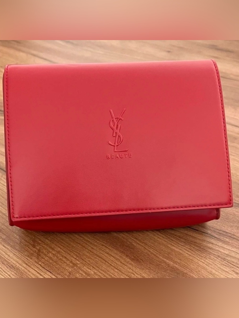 Yves Saint Laurent Red Embossed Logo Cosmetic Case
